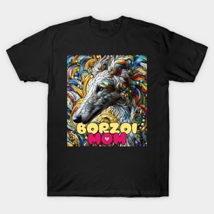 Borzoi mom, stained glass. I love borzois. T-Shirt